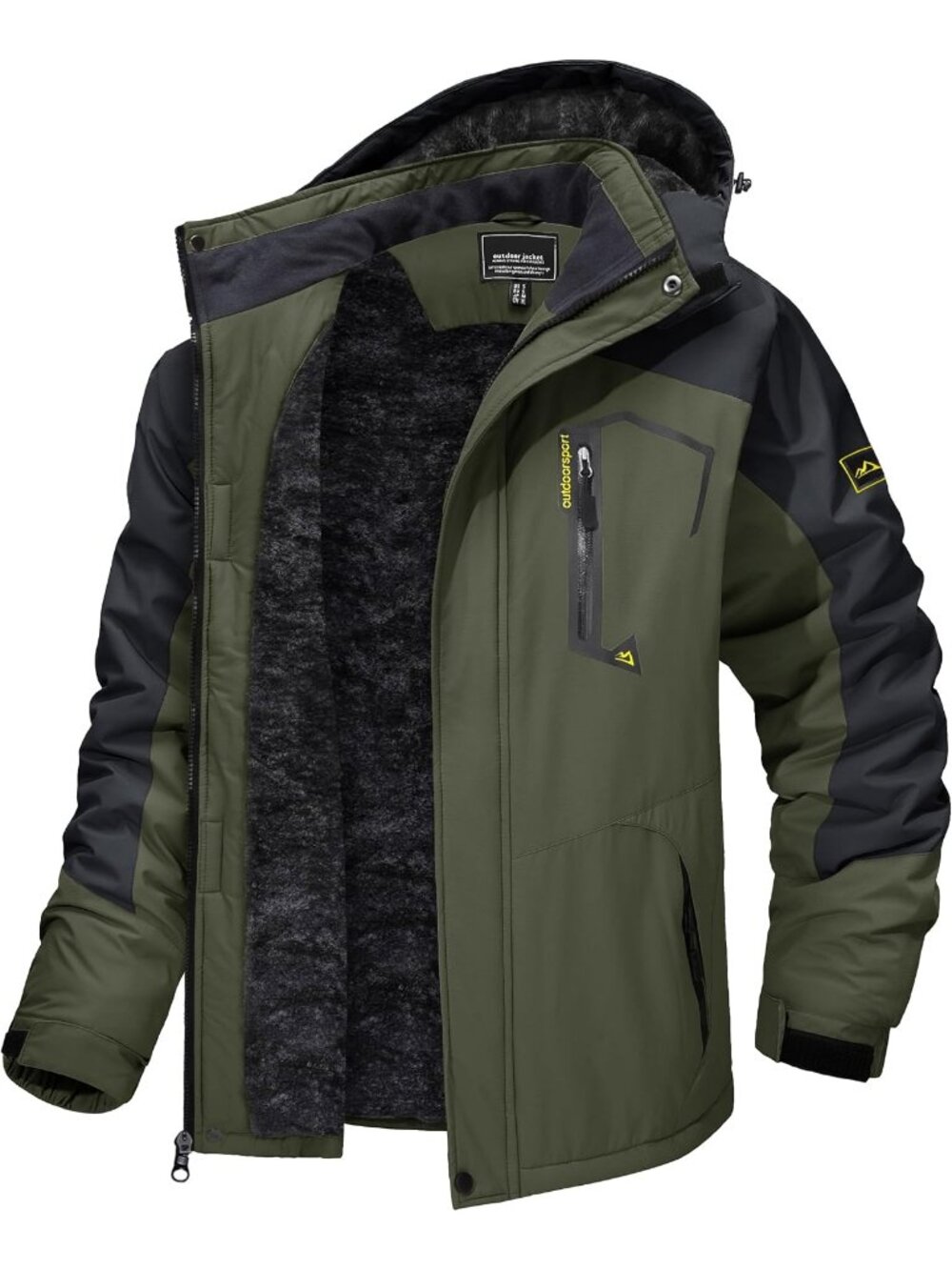 〽️Men's Green Winter Skiing Waterproof Thermal Windproof Fleece Lined Snow Coat